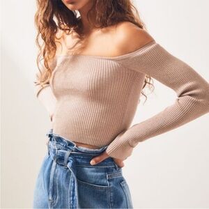 Kendall & Kylie Ribbed Off The Shoulder Long Sleeve
